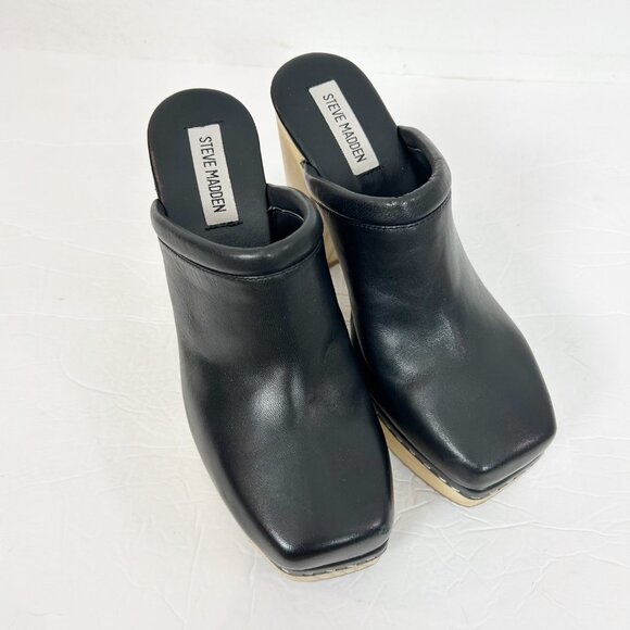 Steve Madden Alvara Leather Platform Clog Size 8.5 Black Chunky Women's - Picture 3 of 6